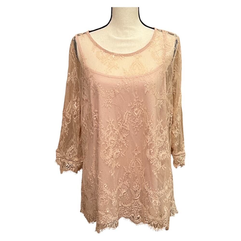Ultra Pink Lace 3/4 Sleeve Blouse Size 1X